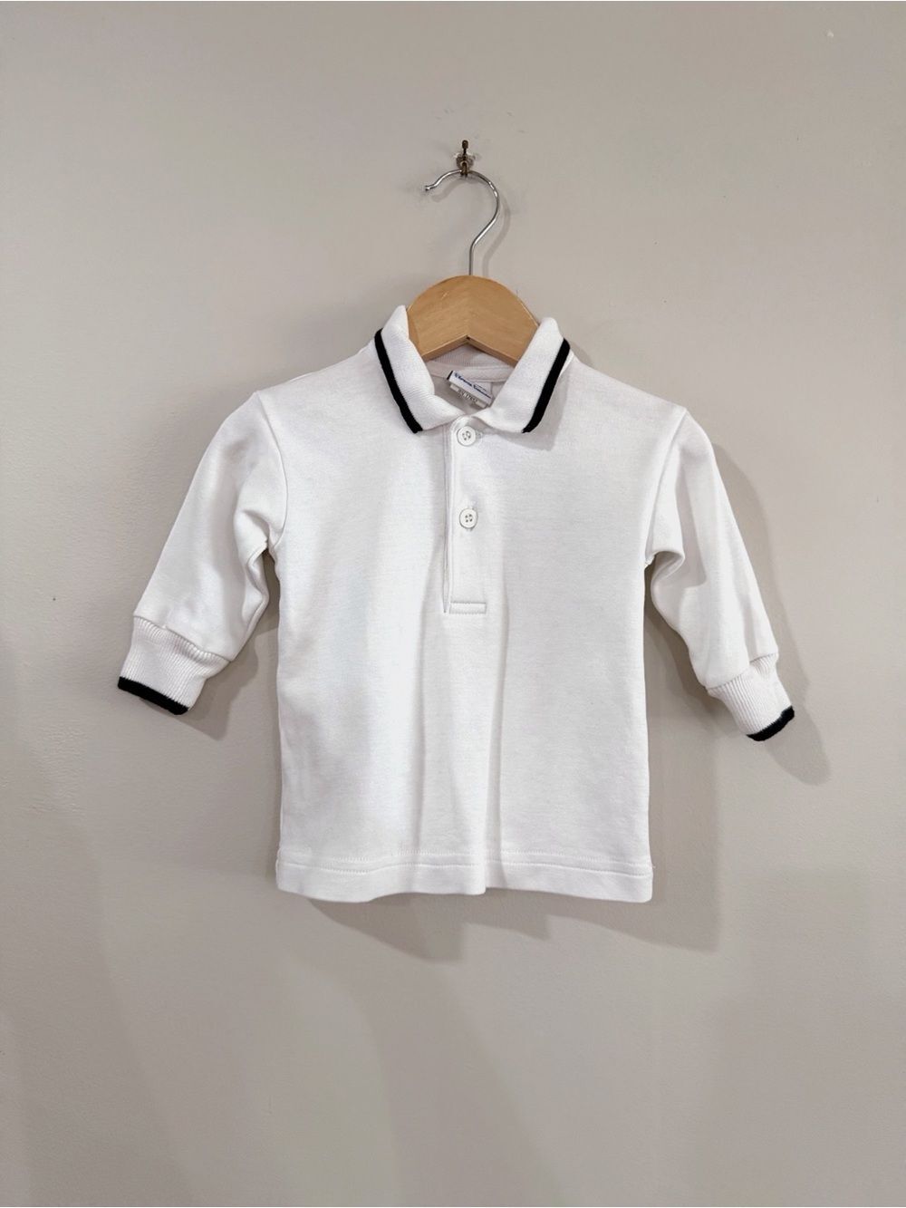 Florence Eiseman Baby Boys 12M White Cotton Polo Black Trim Preppy Old Money